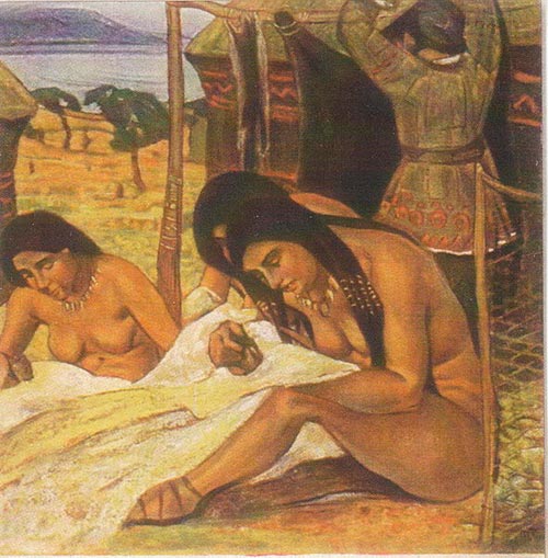 Картина Николая Рериха «Задумывают одежду (Каменный век)»